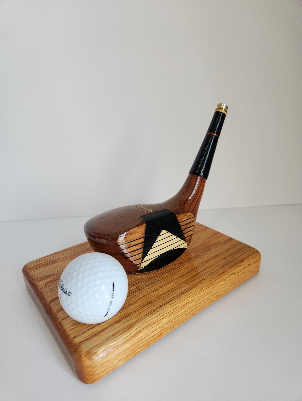 Vintage Gene Littler Wooden Golf Club Business Card Holder w/ Titleist Ball